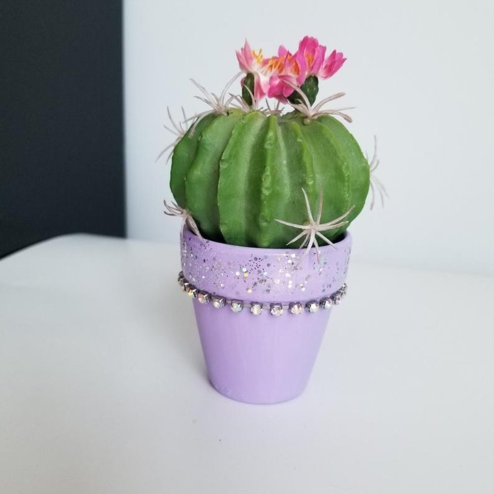 Purple bling rhinestone flower pot
